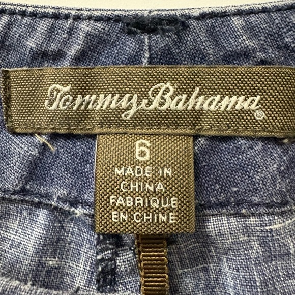 Tommy Bahama Blue Washed Linen Cargo Cropped Pants. Front, Back Pockets, Zipper - Picture 3 of 11
